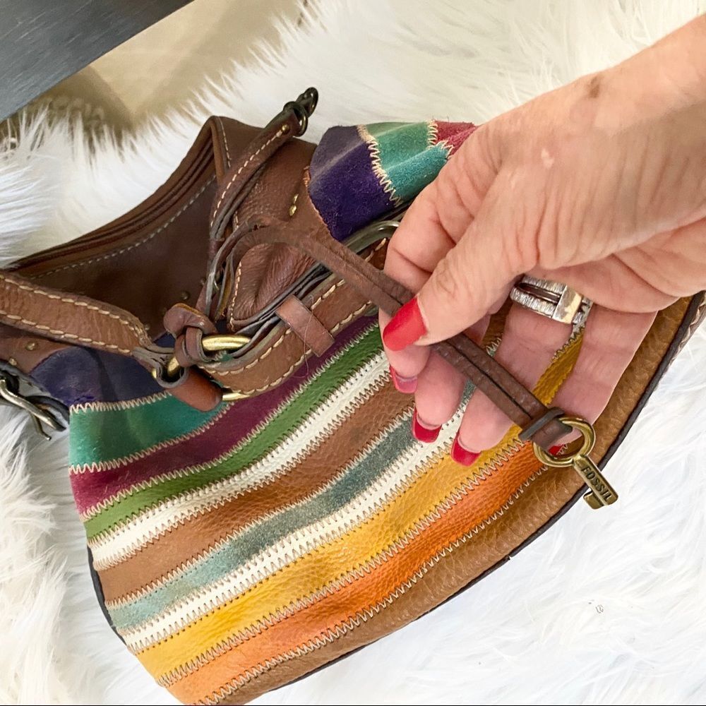 Fossil patchwork suede $ leather multi hobo bag - Picture 4 of 11